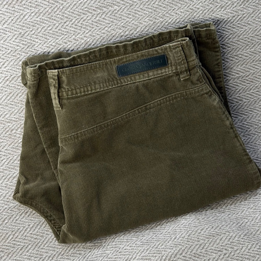 Gloria Vanderbilt Corduroy Pants 14 Olive Green Cotton Straight Leg Casual